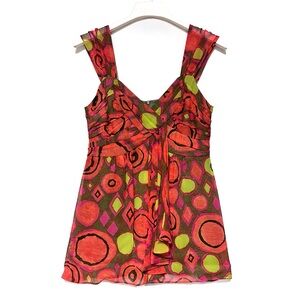 VTG Y2K Nanette Lepore Babydoll Silk Tank Top Fairy Retro Whimsy Print 70s SZ 4